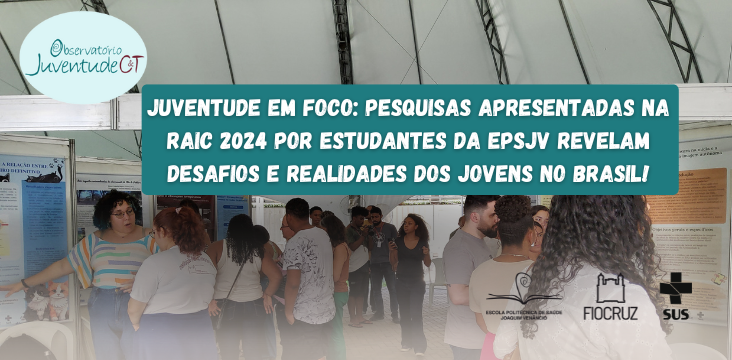 foto na tenda cheia de alunos apresentando pôsters