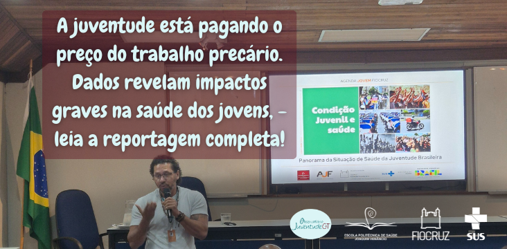 banner com imagem de pesquisador apresentando a pesquisa sobre a saúde da juventude brasileira.