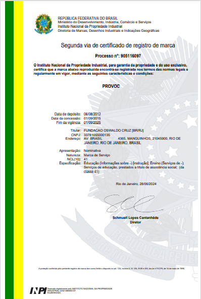 certificado de registro da marca do Provoc