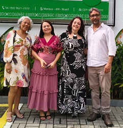 Na foto, a coordenadora da Etapa Iniciação do Provoc Rio, a coordenadora do Provoc Amazonas, Anìzia Aguiar, a coordenadora da Rede Provoc, CRistiane Braga e o coordenador do Laboratório de Iniciação Científica da EPSJV, Jeffersosn Almeida Silva.